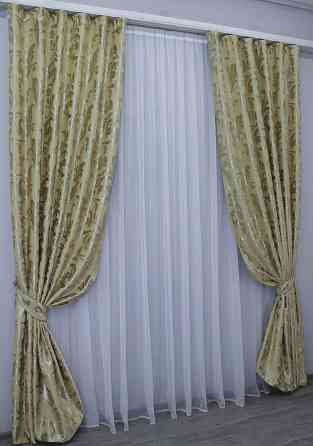 Комплект готових штор VR-Textil Блекаут № 1071ш Жовтий з сірим 100х270 см 2шт (31-895) Київ