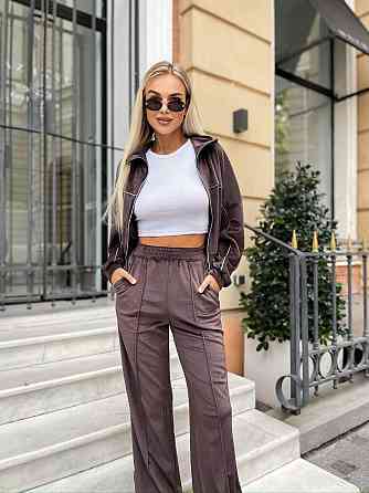 Женский стильный повседневный велюровый костюм двойка Шоколад Одесса