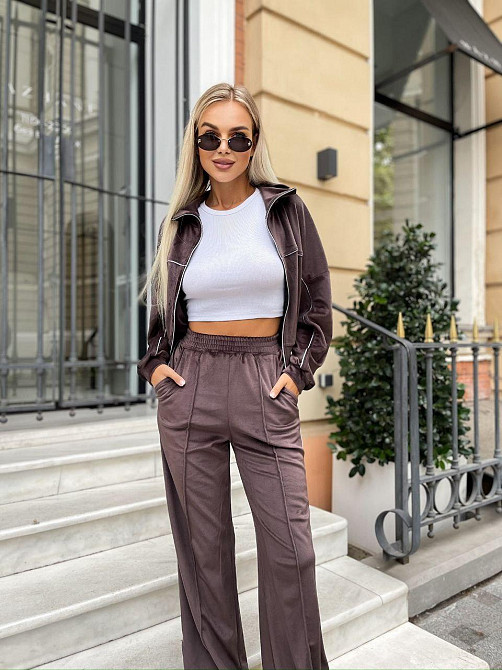 Жіночий стильний повсякденний велюровий костюм-двійка Шоколад Одеса - фото 6