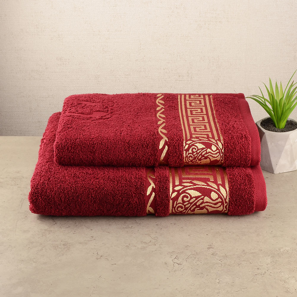 Набор полотенец банных 2шт GM Textile 50х90см, 70х140см Caesar 450г/м2 (Бордовый) Сумы - изображение 1