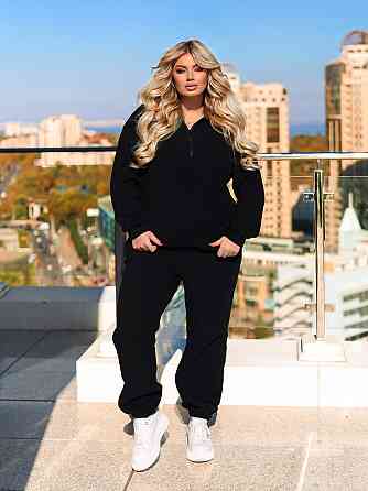 Спортивний костюм на флісі жіночий "Real" | Батал Чорний, 50-52 Київ