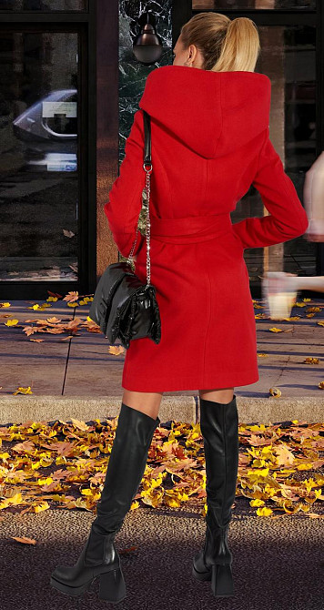 Модное красное женское приталенного кроя с капюшоном. 42.44.46.48р Киев - изображение 5