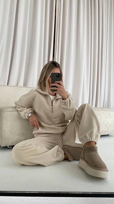 Жіночий стильний теплий флісовий костюм-двійка, двосторонній фліс. Бежевий, 48/52 Одеса - фото 2