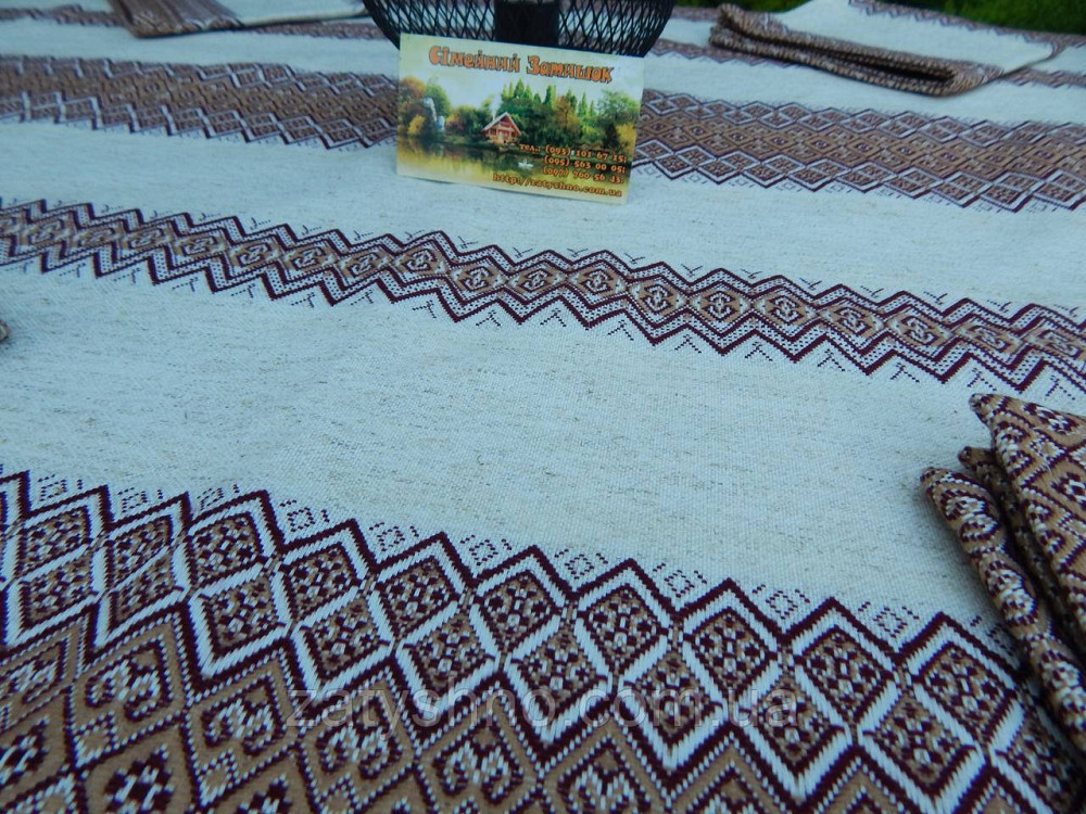 Коричнева скатертина з сетами на льону Київ - фото 4