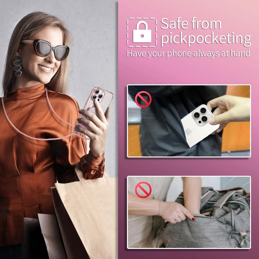 Чехол Phoona для iPhone 16 Pro с ремешком MagSafe блестящий защитный TPU противоударный розовый Киев - изображение 2