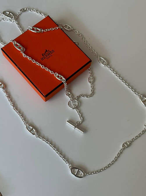 Колье Hermes (длина 80 см) с логотипами покрытие серебро 925 / Эрмес подвеска длинная Одесса - изображение 3