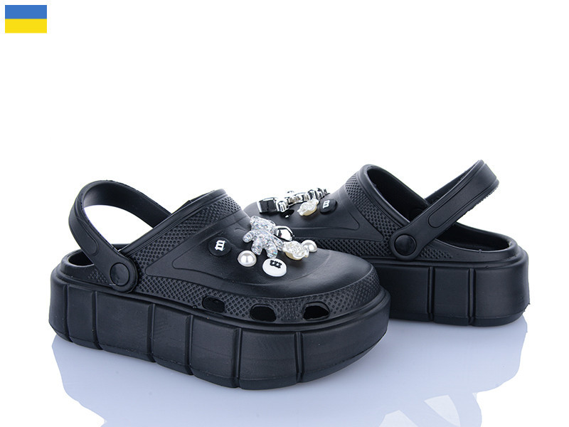 Кроксы черные женские на высокой толстой подошве легкие платформе с украшением 37 Одесса - изображение 4