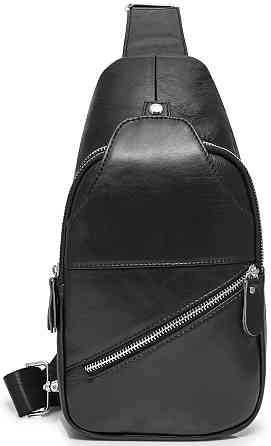 Мужская сумка бананка Tiding Bag (18 х 32 х 7 см) рюкзак на одно плечо из натуральной кожи Черный Киев
