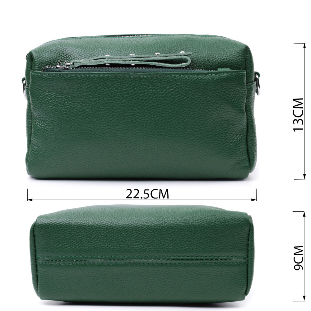 Шкіряна сумка зі стильним бігунком Vintage 22651 Зелена Київ - фото 3