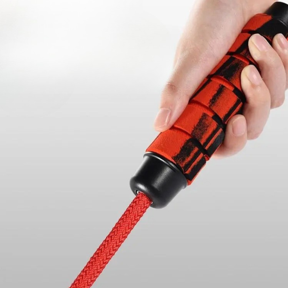 Скакалка для занять спортом гімнастична з плетеним нейлоновим канатом 2.8 м з підшибниками, чорно-червона Кам'янець-Подільський - фото 2