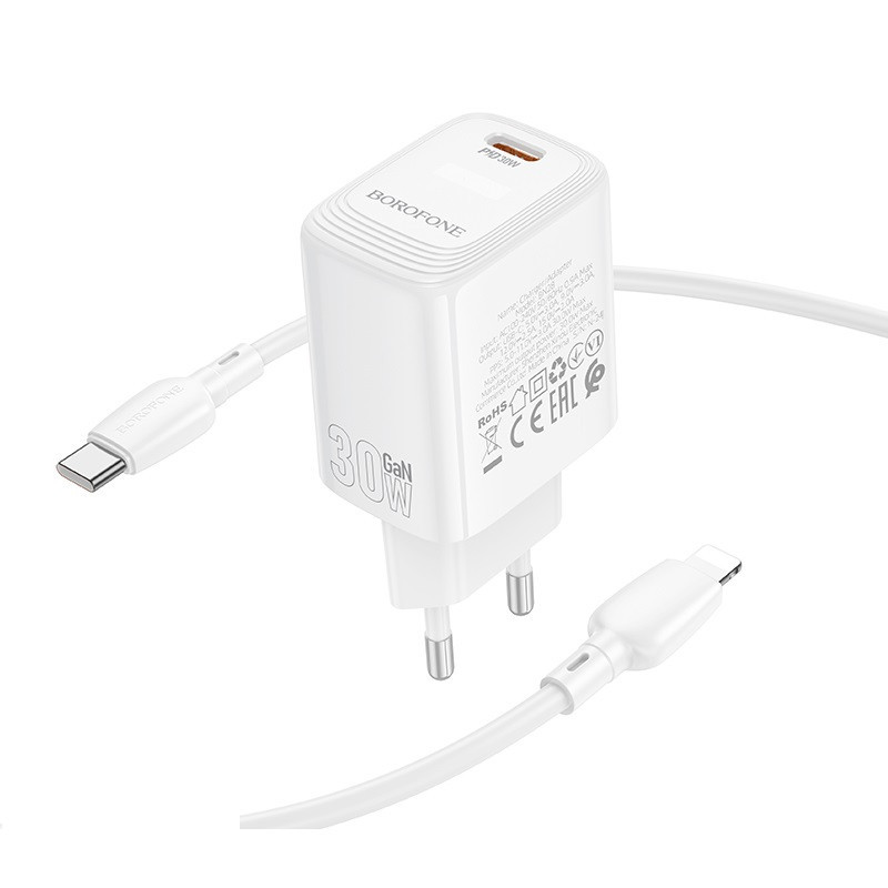 Мережевий зарядний пристрій BOROFONE BN28 Fuente single port PD30W charger (EU) White Одеса - фото 4