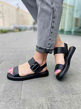 teona Босоніжки жіночі чорні TEONA 286 (5239) літні шкіряні / Стильні босоніжки на низькому ход Коломия