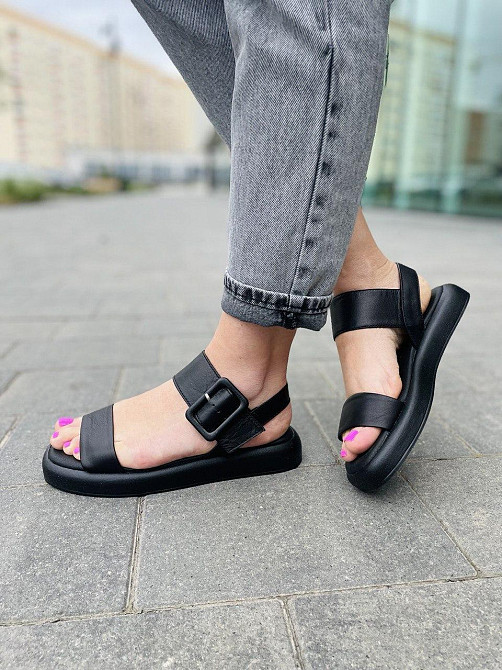 teona Босоніжки жіночі чорні TEONA 286 (5239) літні шкіряні / Стильні босоніжки на низькому ход Коломия - фото 6