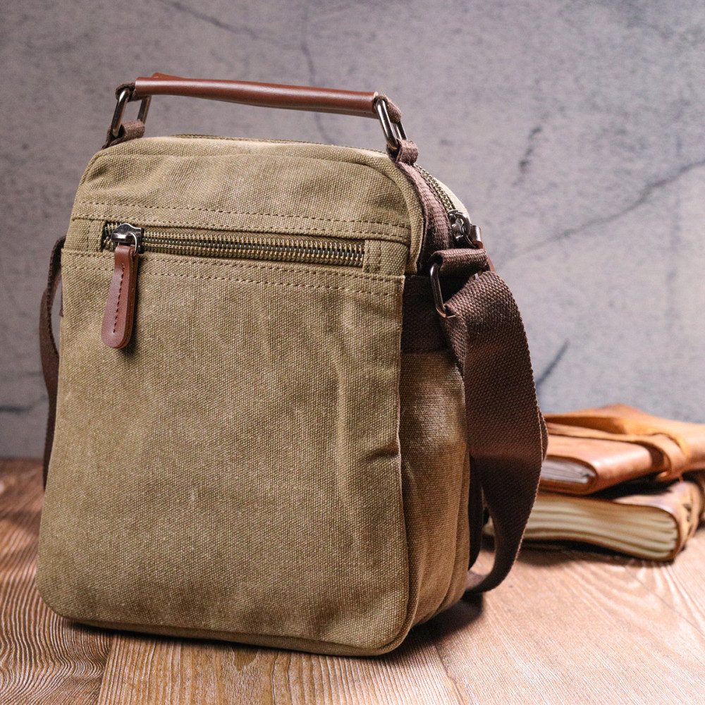 Тканевая мужская сумка из плотного текстиля Оливковая (Vintage) Киев - изображение 3