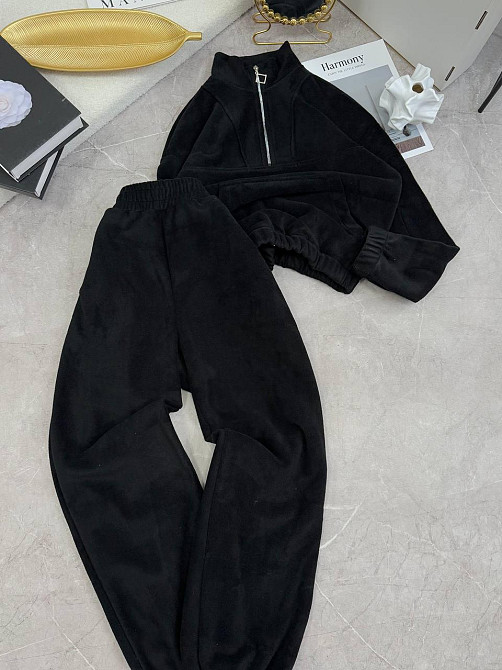 Женский теплый прогулочный костюм двойка из двухстороннего флиса Черный, 48/52 Одесса - изображение 1