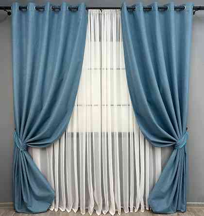 Комплект штор на люверсах VR-Textil Блэкаут двусторонний ASHEN NIGHT № 1852ш Синий 150х270 см 2 шт (37-0292) Киев