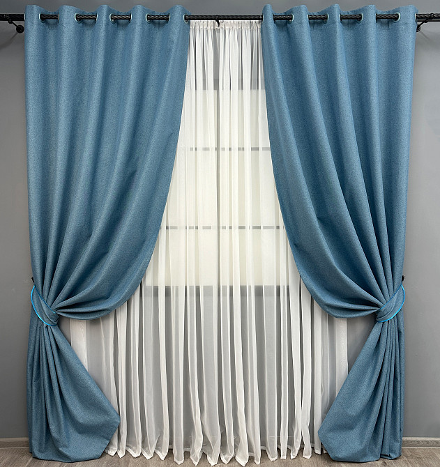 Комплект штор на люверсах VR-Textil Блэкаут двусторонний ASHEN NIGHT № 1852ш Синий 150х270 см 2 шт (37-0292) Киев - изображение 2