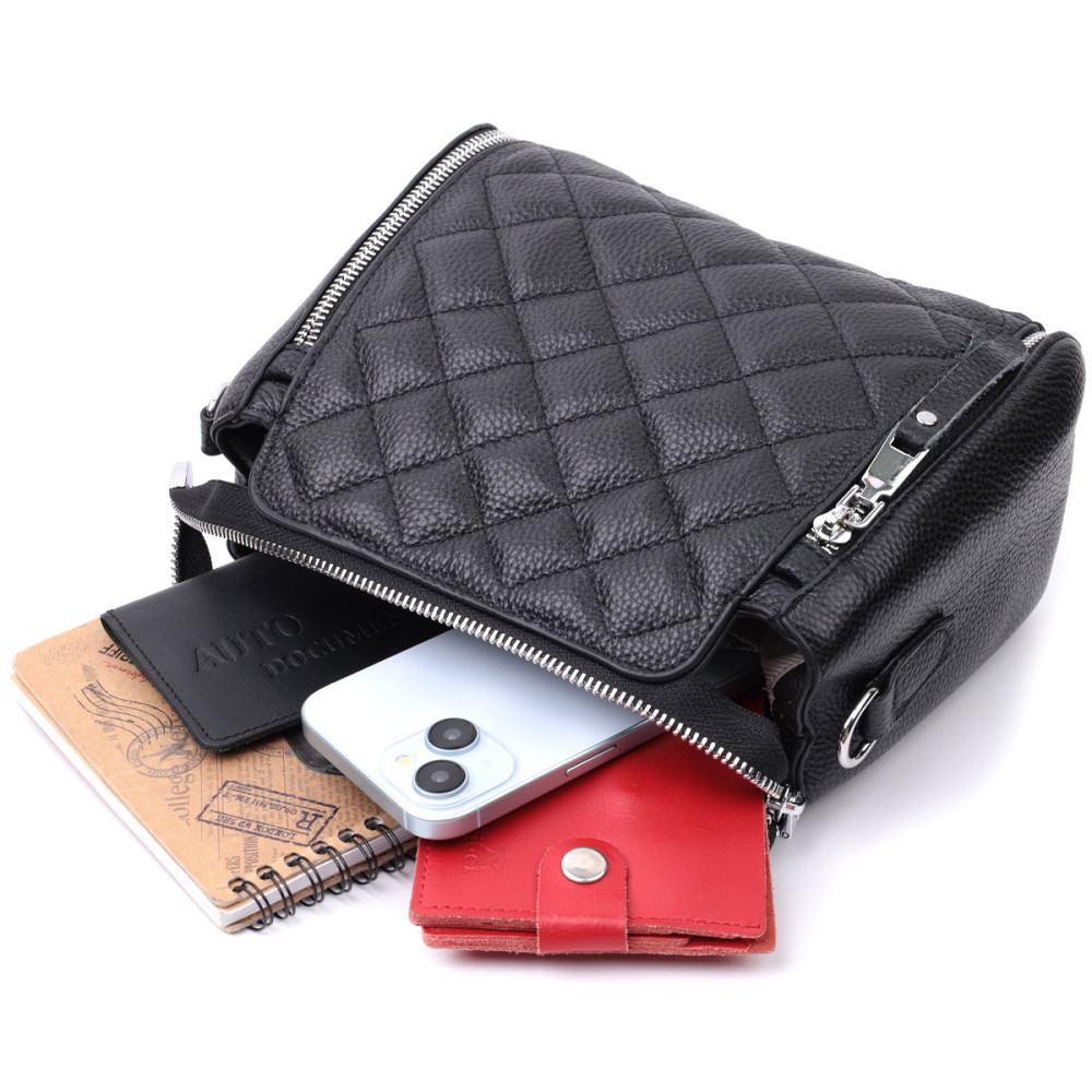 Трендова сумка для жінок у ромби з натуральної шкіри Vintage 22667 Чорна Київ - фото 10