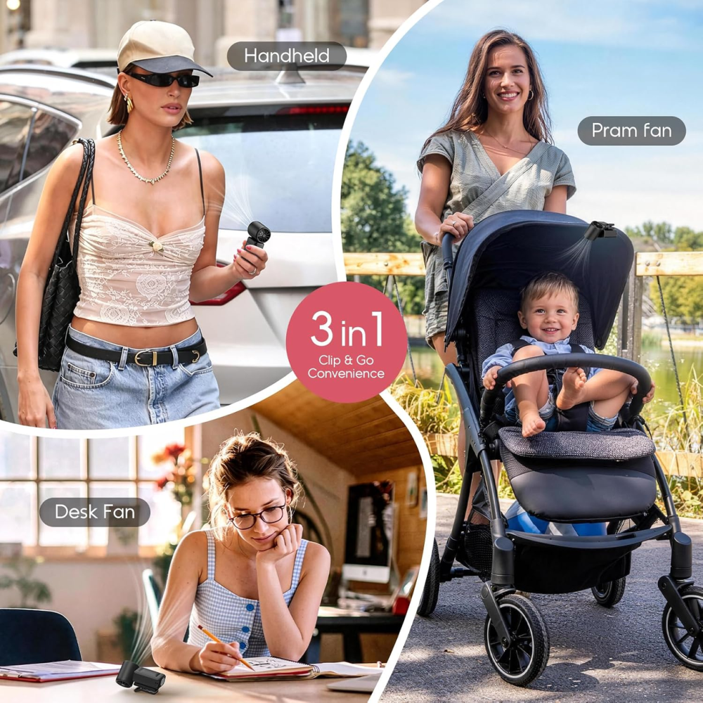 Міні-вентилятор Dnenelr турбо 3 в 1, 13500 об/хв, 4 швидкості, 2400 мАг, LED-дисплей, кліпса 360°, чорний Київ - фото 8