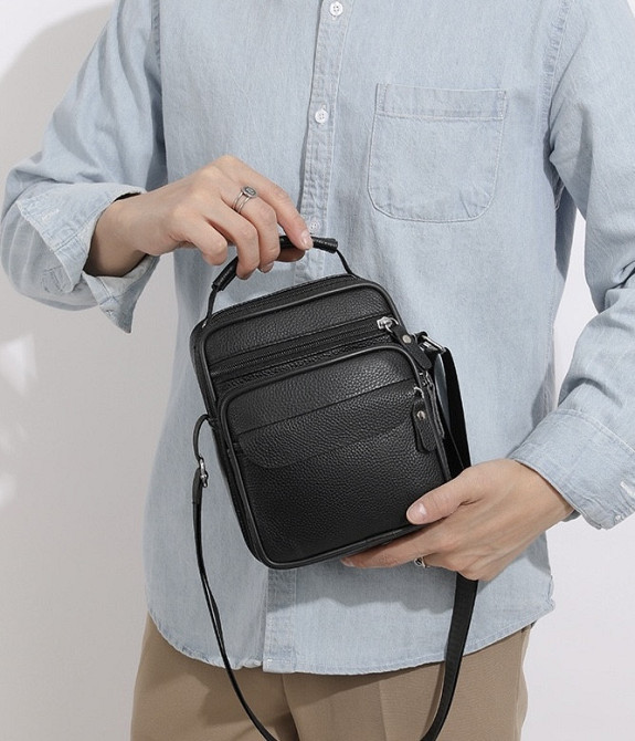 Чоловіча шкіряна барсетка через плече Bexhill чорна Київ - фото 1