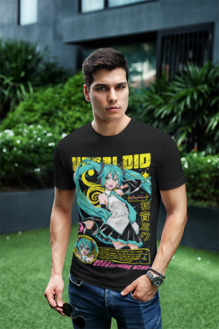 Футболка з аніме принтом Хатсуне Міку Аніме Вокалоід оверсайз (S/M/L) Чорний AnimeJ0725 Дніпро - фото 4