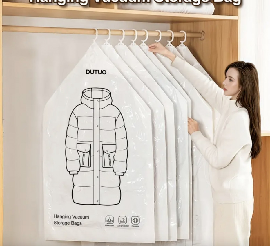 Вакуумный пакет с вешалкой для хранения вещей в шкафу L 70*110см Винница - изображение 1