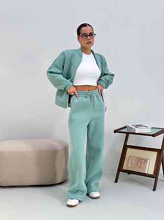 Жіночий теплий костюм-двійка з широкими штанами Оливка 48/52 Харків