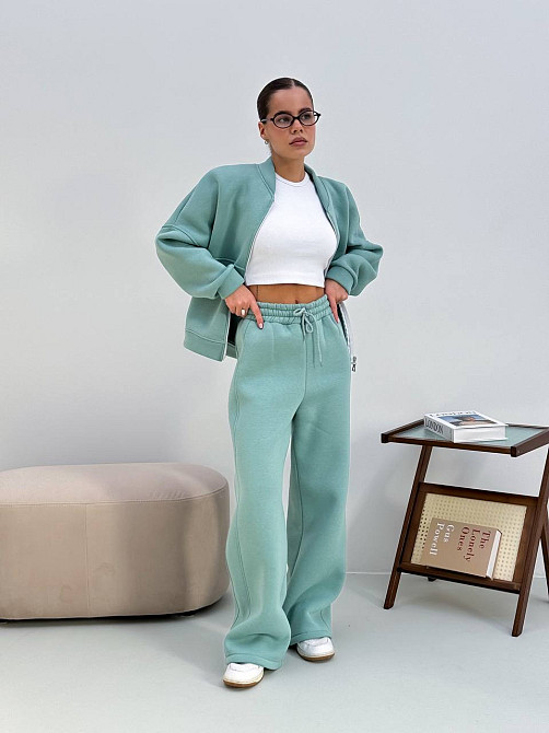 Жіночий теплий костюм-двійка з широкими штанами Оливка 48/52 Харків - фото 6