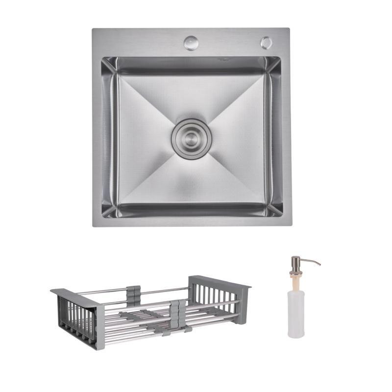 Мийка для кухні інтегрована Lidz Decor Honeycomb 2,5/0,5 мм з кошиком та дозатором в наборі Київ - фото 1