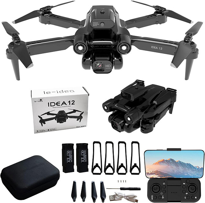 Дрон IDEA12 с 1080P камерой, коптер 360° с избеганием помех, FPV, складной квадрокоптер с сумкой le- Киев - изображение 1