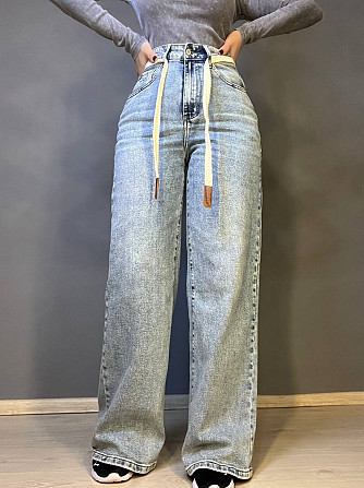 Джинси жіночі Dicesil 9153 palazzo jeans широкі стрейчеві завишена талія палаццо ремінь косичка блак Одеса - фото 6