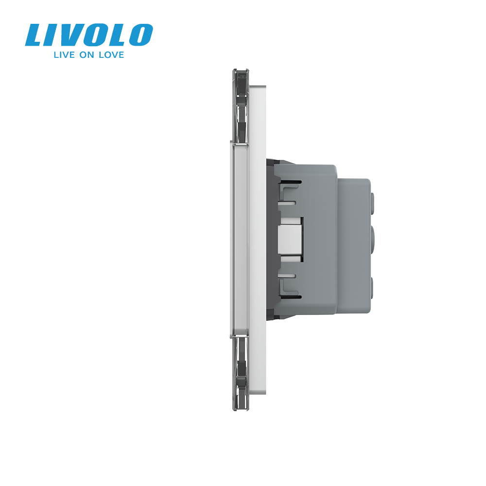 LIVOLO Сенсорний вимикач 4 сенсора (2-2) 2 розетки Livolo сірий скло (VL-C702/C702/C7C2EU-15) Коломия - фото 6
