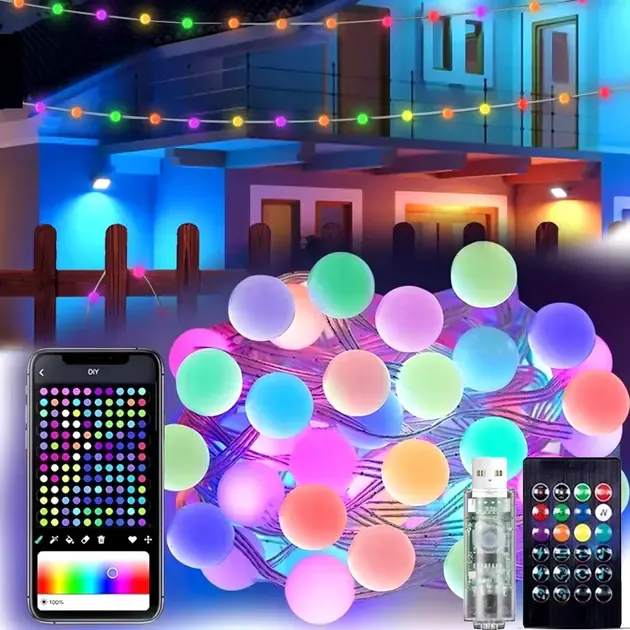 Гирлянда на елку матовый шарик 10 метров с пультом Usb Bluetooth управления с телефона модель (SFK-03) Коломыя - изображение 1