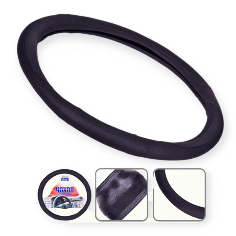 Чохол m шкірозамінник (37 - 39 см) чорний vitol перфор., 3 вставки керма Мукачево - фото 1