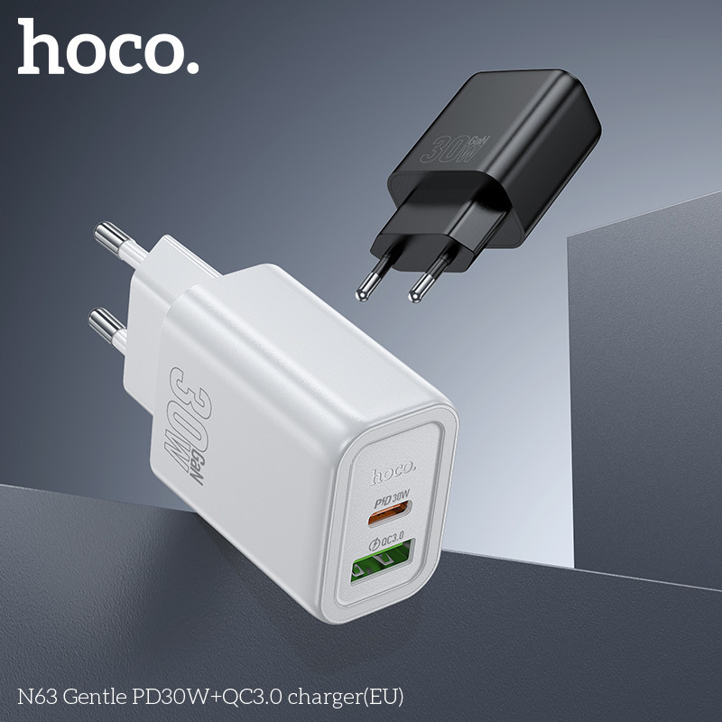 Мережевий зарядний пристрій HOCO N63 Gentle PD30W+QC3.0 charger (EU) Black Одеса - фото 4