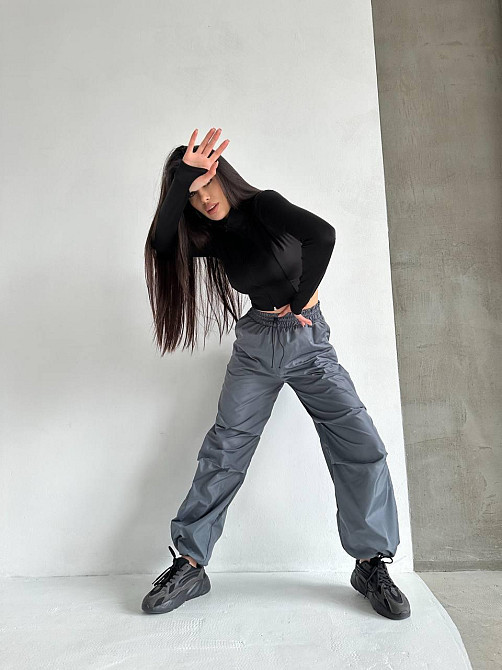 Женский прогулочный костюм двойка: кофта и штаны микродайвинг + плащевка Черный 2, 46/48 Одесса - изображение 3