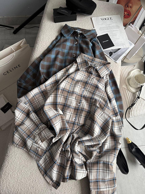 Жіноча трендова сорочка в карту батал турецька фланель Бежевий 2 Одеса - фото 2