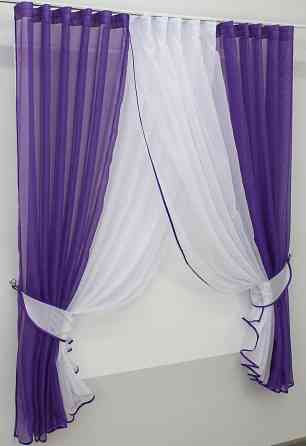 Кухонные шторки VR-Textil № 096к с подвязками фиолетовый с белым 400х170 см (50-802) Киев