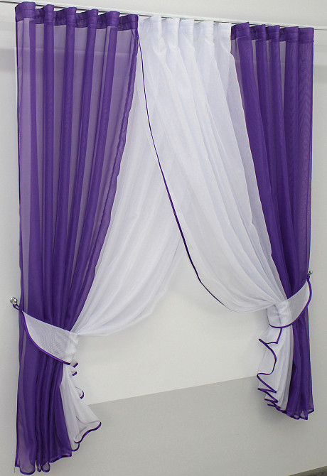 Кухонные шторки VR-Textil № 096к с подвязками фиолетовый с белым 400х170 см (50-802) Киев - изображение 2