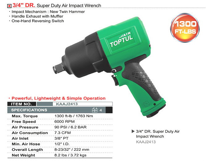 Гайковерт пневматичний TOPTUL 3/4" 1763N/m 6000об/хв KAAJ2413 Одеса - фото 2
