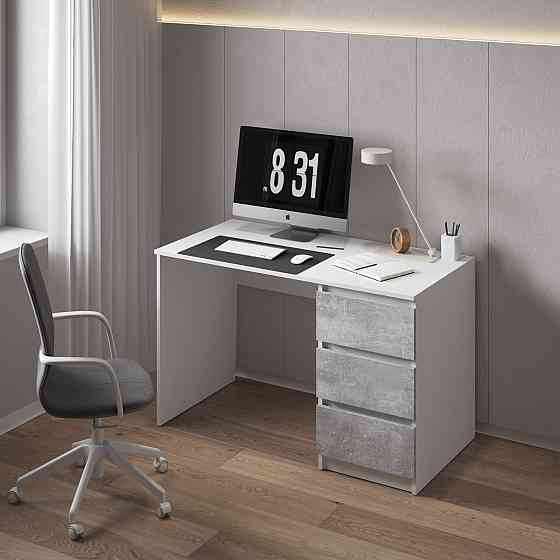 Компьютерный стол VAYS, письменный, современный, с тумбой cправа, 3 ящика з фасадами без ручек R-1 Белый-Бетон фасад Львов