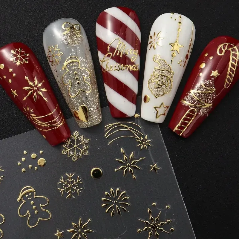 Новорічні наклейки для нігтів із золотим тисненням – набір 2 аркуші Київ - фото 3