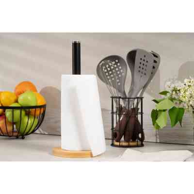 Держатель бумажных полотенец Ardesto Midori 15х34см, метал, бамбук, чорний (AR0913BB) Винница