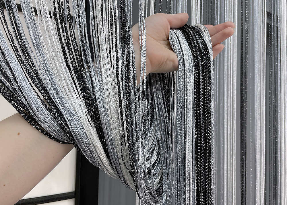 Шторы-нити с люрексом Черный с серо-белым 300х300см 1 шт (61-076) Киев - изображение 5