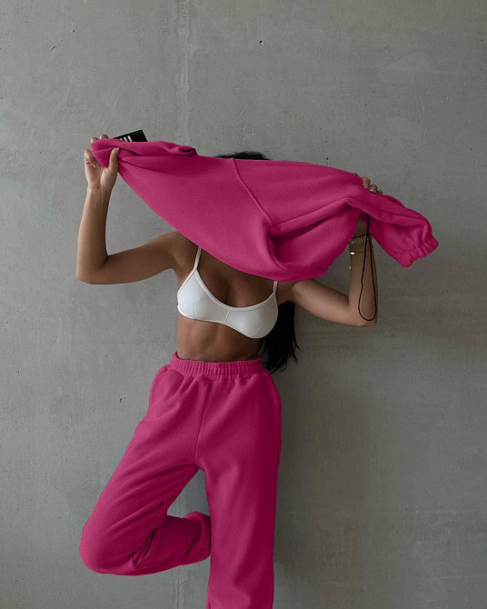 Жіночий теплий костюм-двійка: кофта та штани двосторонній фліс «Полар» Малина, 46/48 Одеса - фото 4