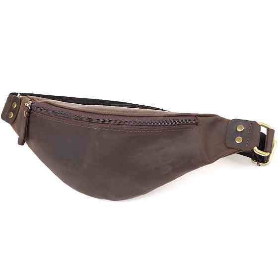 Стильна чоловіча бананка з натуральної вінтажної шкіри Коричневий (SHVIGEL) Київ