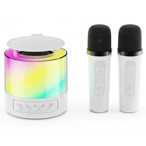 Портативная Bluetooth колонка K19 с подсветкой LED и двумя микрофонами для караоке White WB-48 Львов - изображение 5