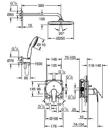 Душова система прихованого монтажу Grohe Eurosmart (25288000) ( 12035 ) ( 12548 ) Харків