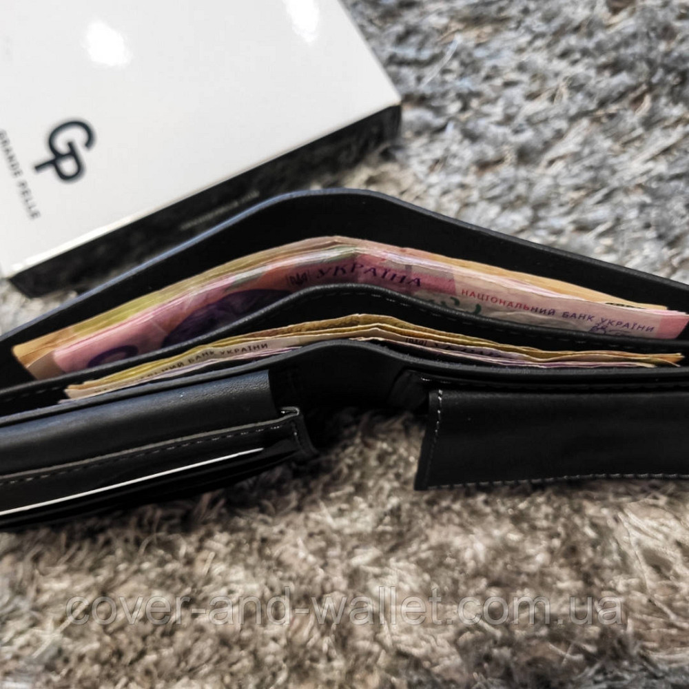 Черный мужской кошелек на магнитах ручной роботы из кожи Grande Pelle Amico Киев - изображение 7