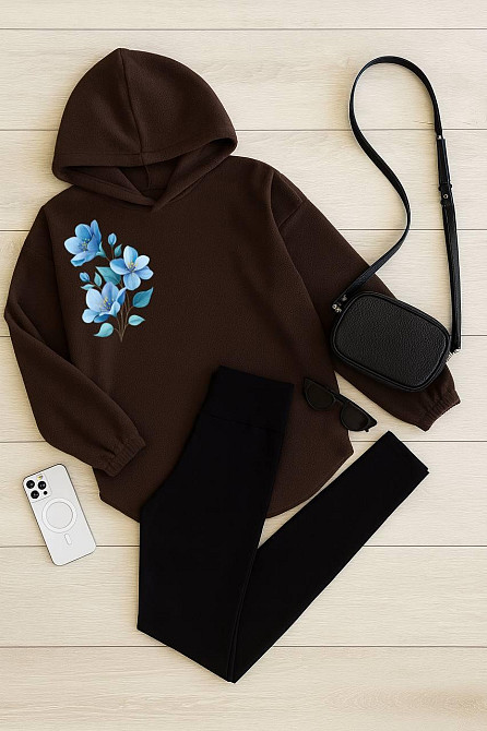 Жіночий теплий прогулянковий костюм: кофта + лосини двосторонній фліс + дайвінг на флісі Шоколад, 50/52 Одеса - фото 1